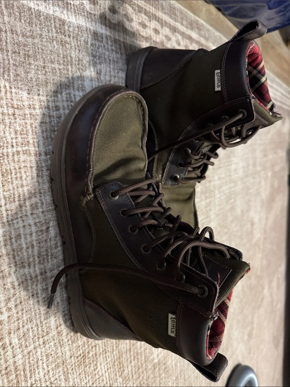 Men's Olive Canvas Lace-Up Boots with Dark Brown Trim